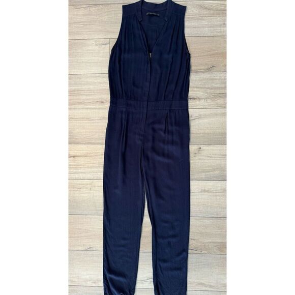 ZARA Basic S Small Women’s V-NECK JUMPSUIT Jumper Navy Zipper Holiday romper - Picture 7 of 7